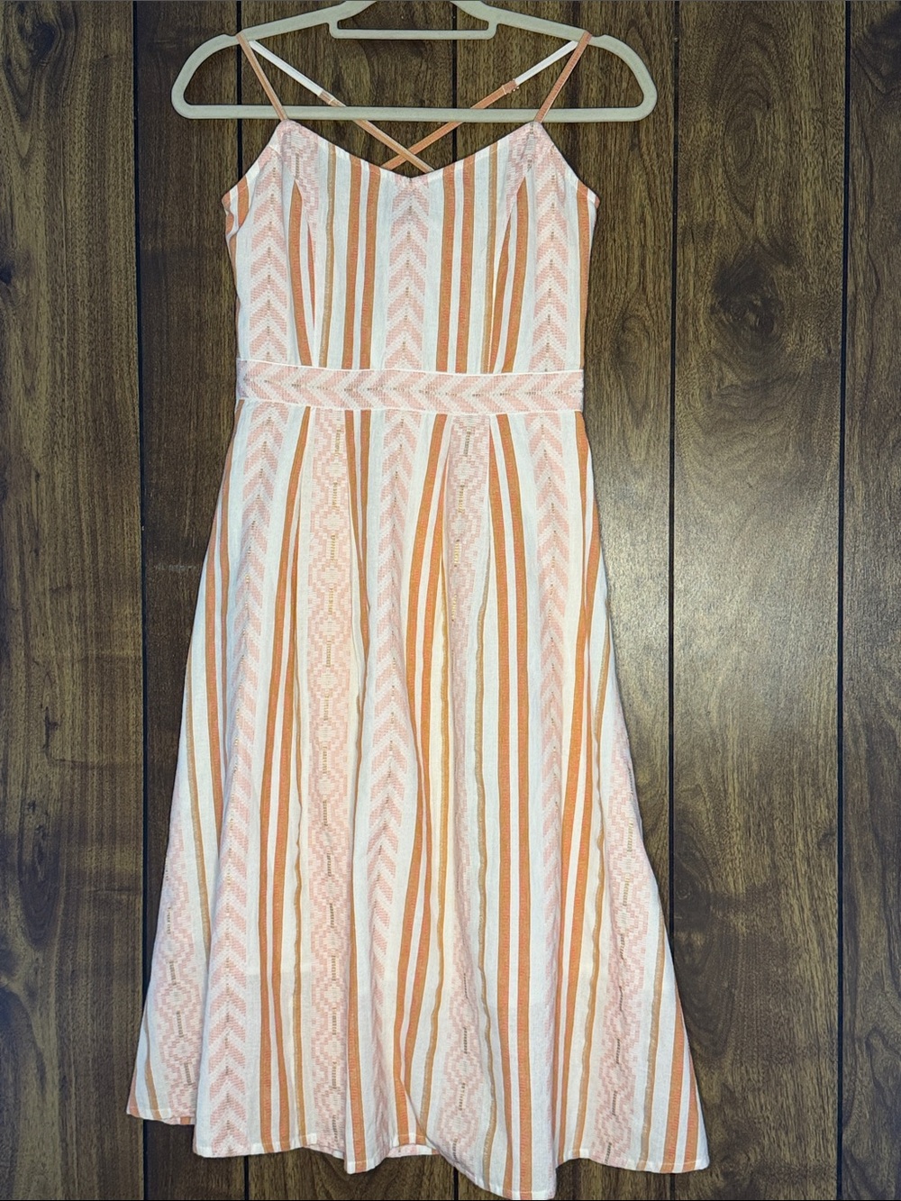 Striped Spaghetti Strap Midi Dress in Coral  and Cream